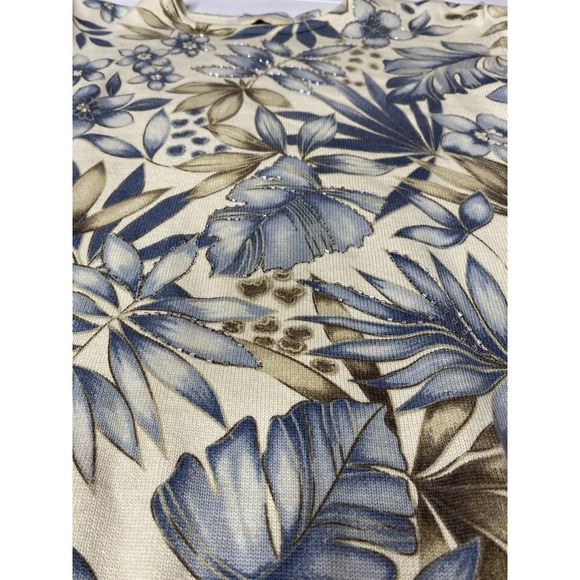 Vintage ALFRED DUNNER Cream Blue Beige Floral Beaded Knit Top Short Sleeve SZ 1X - Picture 7 of 14